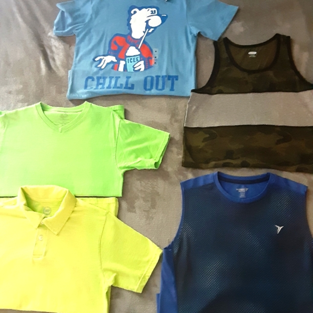 Boy's shirt bundle, Large, 3 short sleeve & 2 tanks, Old Navy & Wonder Nation
